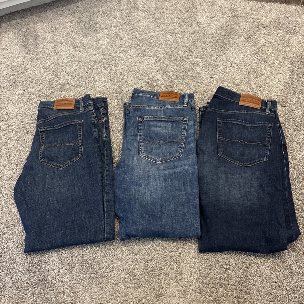 LOT OF 3 Lucky Brand Jeans Men 36x34 Blue 121 Heritage Slim / 412 Athletic Slim